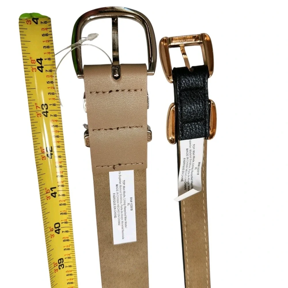 New With Tags Steve Madden Size XL Women's Belts Black W/ Rhinestones And Beige